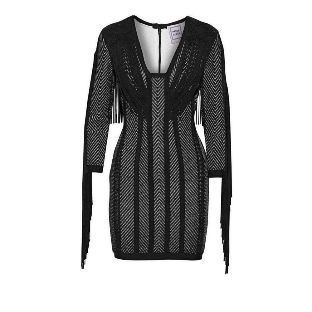 Herve Leger - Doutzen Plaited Chevron Fringe Dress - S - Picture 1 of 4